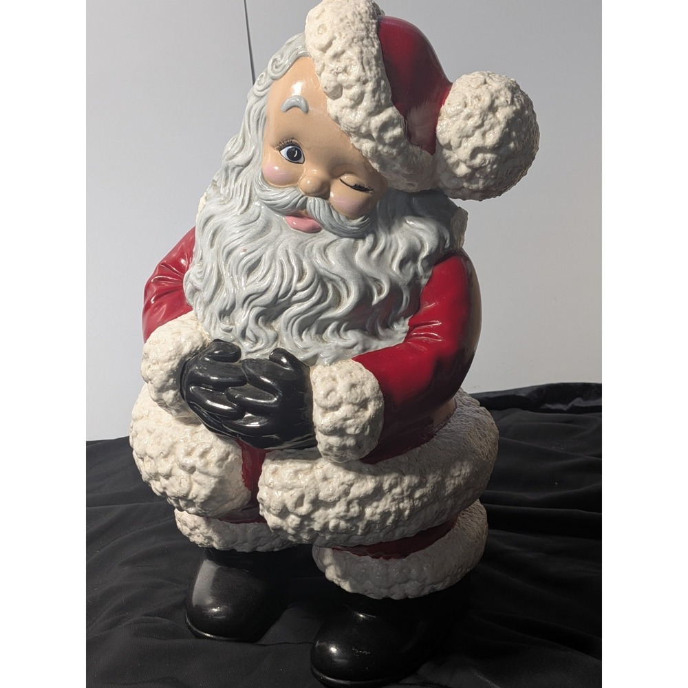 Vintage 1976 Large Ceramic Winking Santa Claus Figurine 13 Inch Christmas Decor